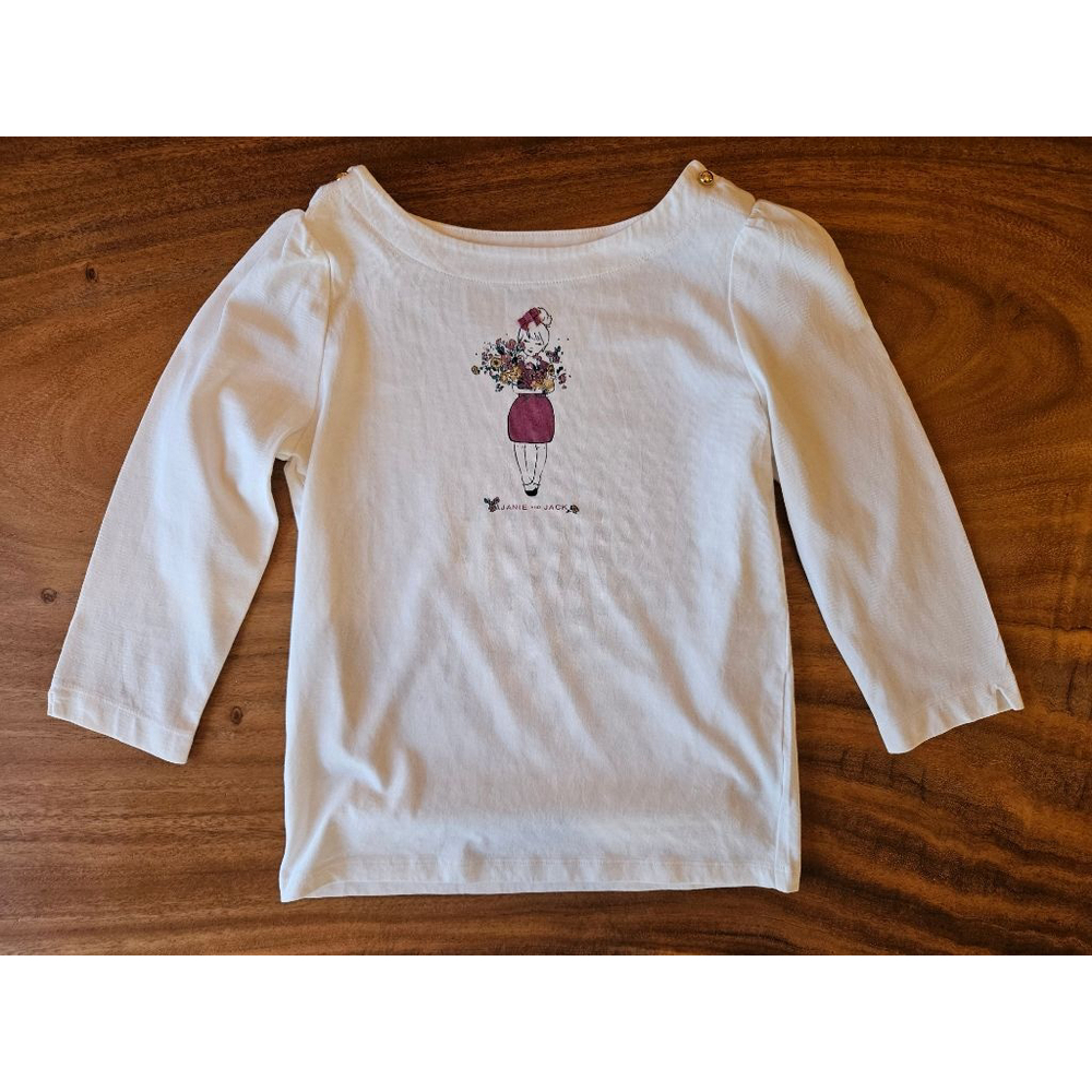Girls Janie and Jack White Floral Graphic Long Sleeve Tee Size 10